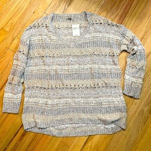 NEW Lucky brand woman’s v neck sweater size large L Beige Cream Gray NWT